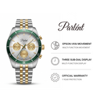 Parlent Crown Tritone - Jam Tangan Pria 40mm, Epson Japan VX9J Quartz Movement, Waterproof 5ATM (50M), Stainless Steel