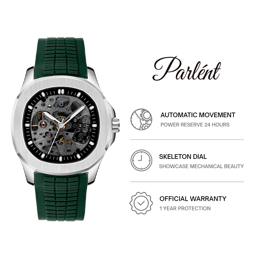 Parlent Radiant Automatic - Jam Tangan Pria 41mm, Automatic Movement, Waterproof 5ATM (50M), Stainless Steel