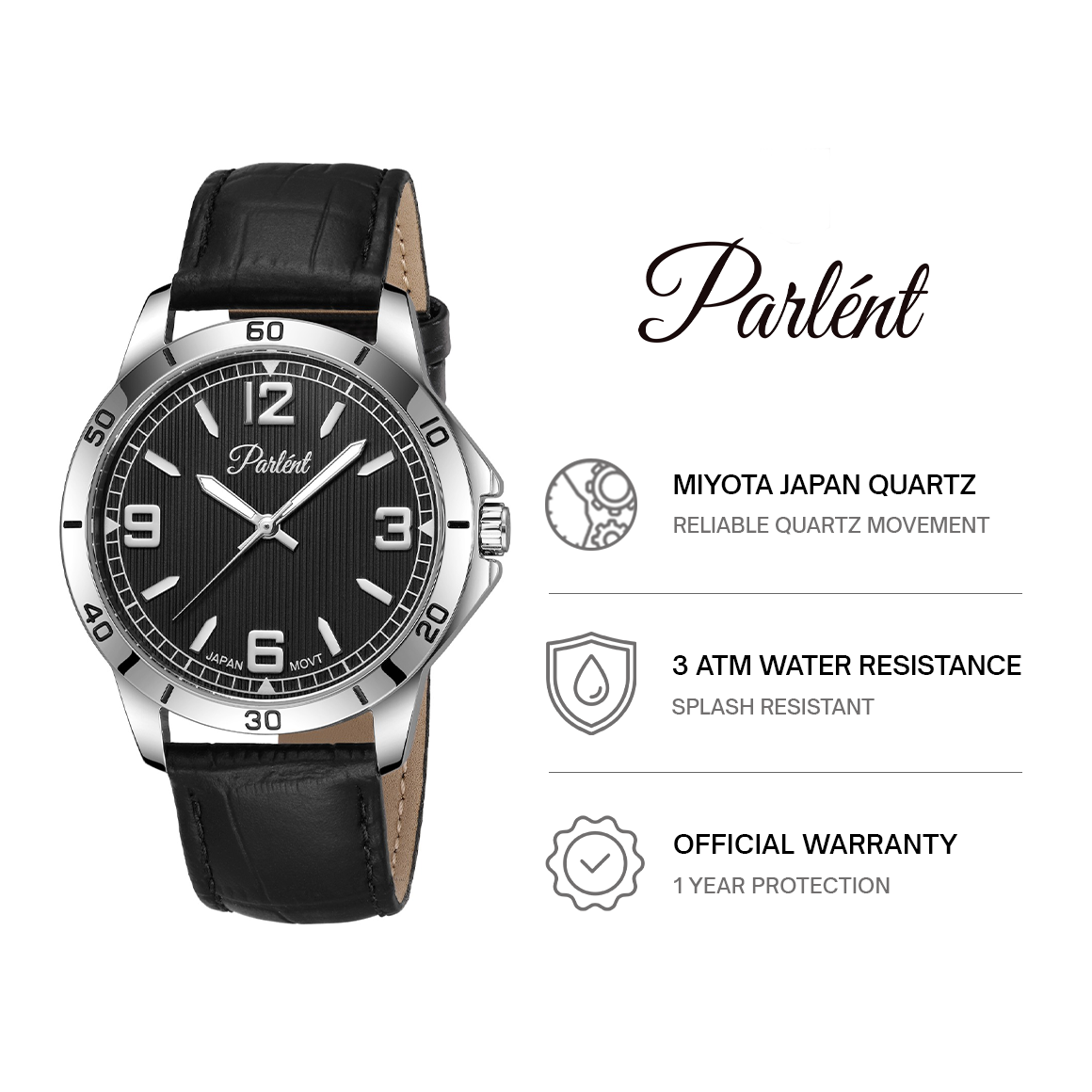 Parlent Geo - Jam Tangan Pria 40mm, Miyota Japan Quartz Movement, Waterproof 3ATM (30M), Stainless Steel