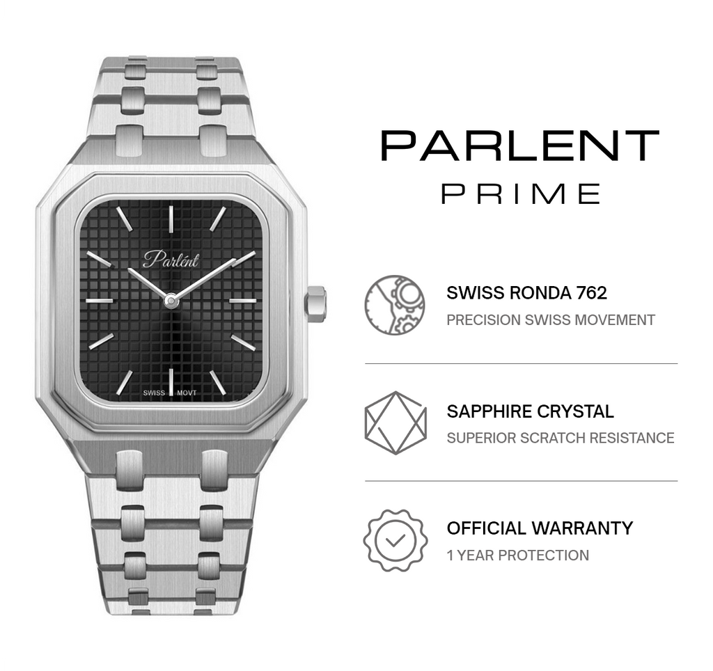 Parlent Cortez Prime - Jam Tangan Pria 40mm, Swiss Ronda 762 Quartz Movement, Waterproof 5ATM (50M), Stainless Steel