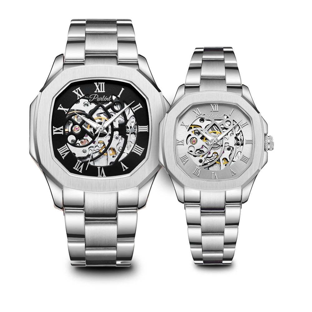 Parlent Couple Gallant Vortex Steel & Gallant Femme Steel - Couple Watch 42mm & 36mm, Automatic Movement, Waterproof 5ATM (50M), Stainless Steel