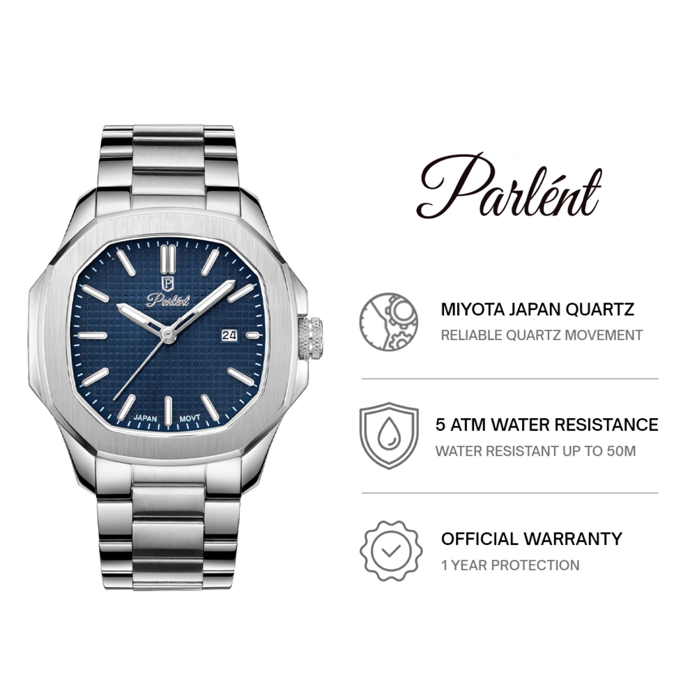 Parlent Phoenix Steel - Jam Tangan Pria 42mm, Miyota Japan Quartz Movement, Waterproof 5ATM (50M), Stainless Steel