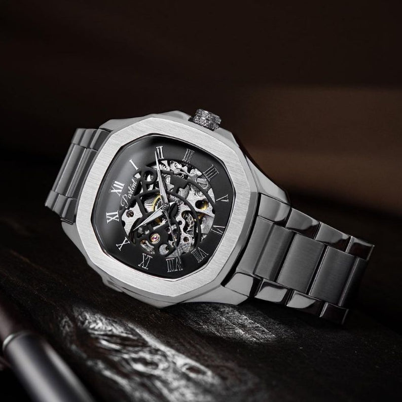 Parlent Gallant Vortex Steel - Jam Tangan Pria 42mm, Automatic Movement, Waterproof 5ATM (50M), Stainless Steel