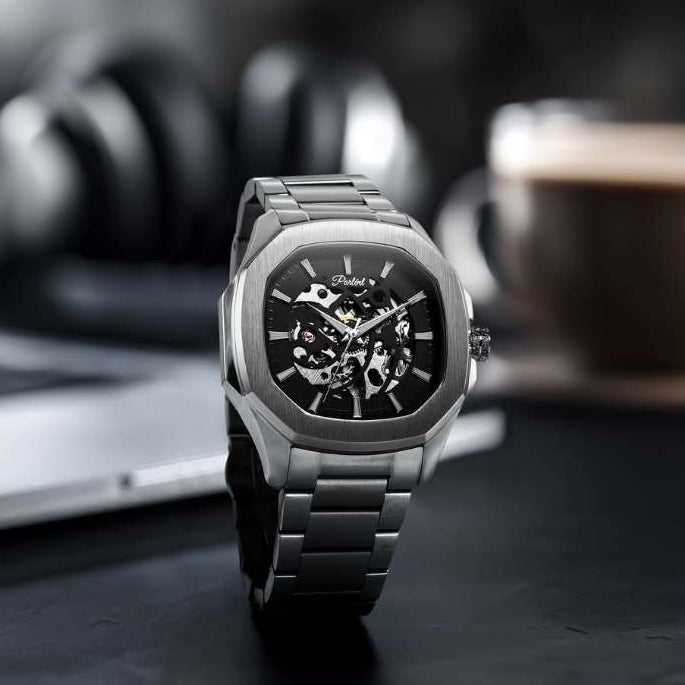 Parlent Gallant Vortex Edge Steel - Jam Tangan Pria 42mm, Automatic Movement, Waterproof 5ATM (50M), Stainless Steel