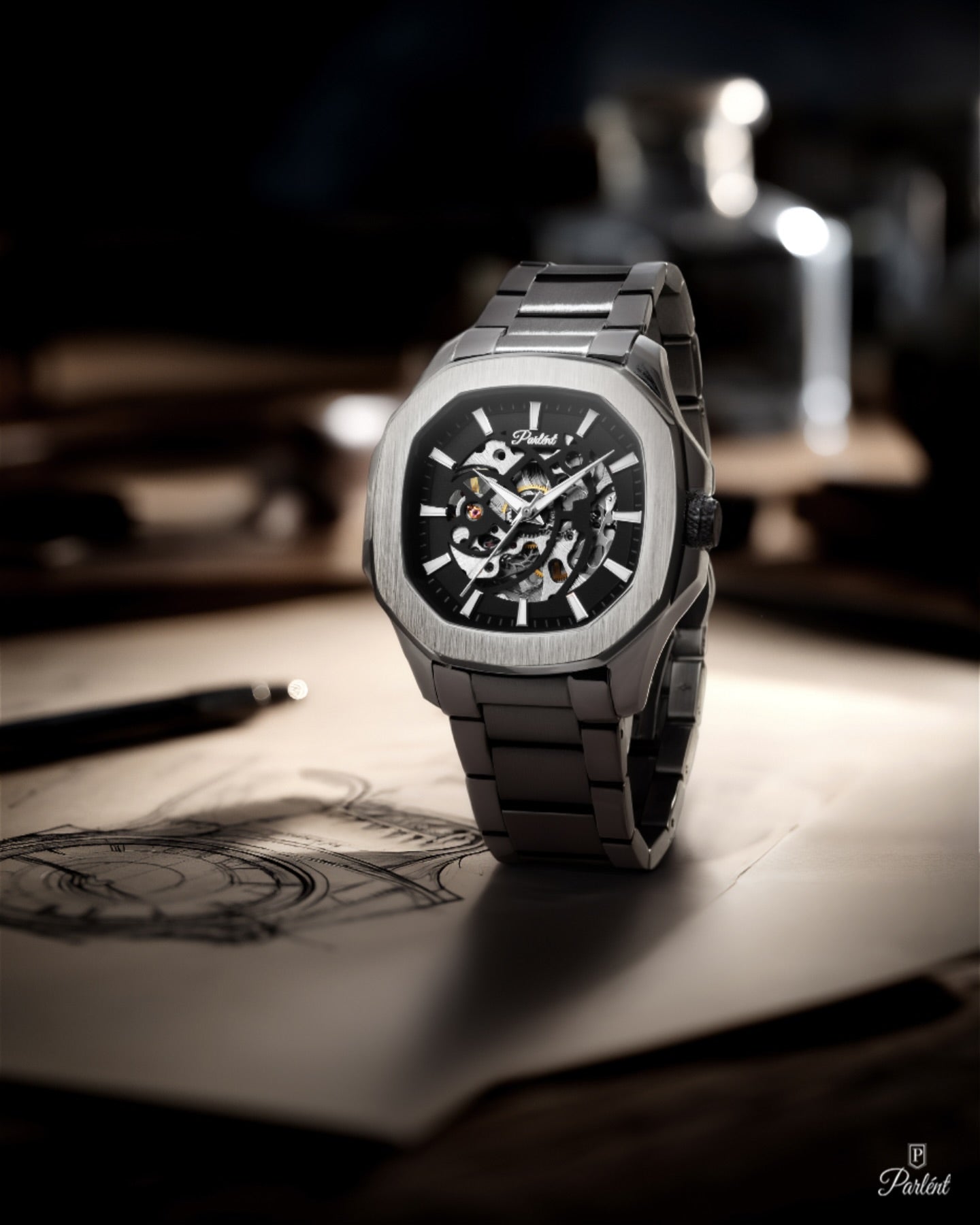 Parlent Gallant Vortex Edge Steel - Jam Tangan Pria 42mm, Automatic Movement, Waterproof 5ATM (50M), Stainless Steel