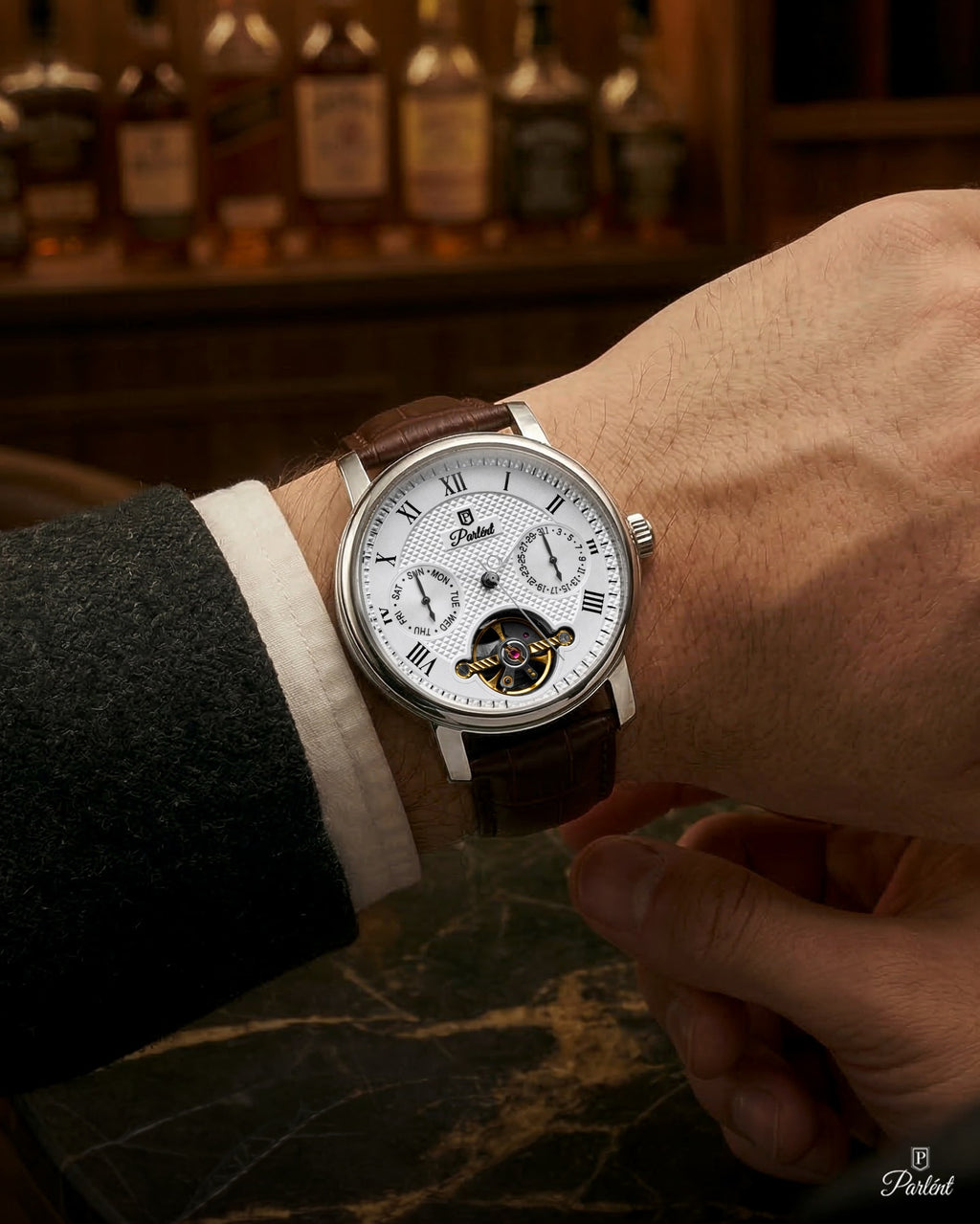 Parlent Magnus Calibre - Jam Tangan Pria 41mm, Dual Core Movement, Waterproof 5ATM (50M), Stainless Steel