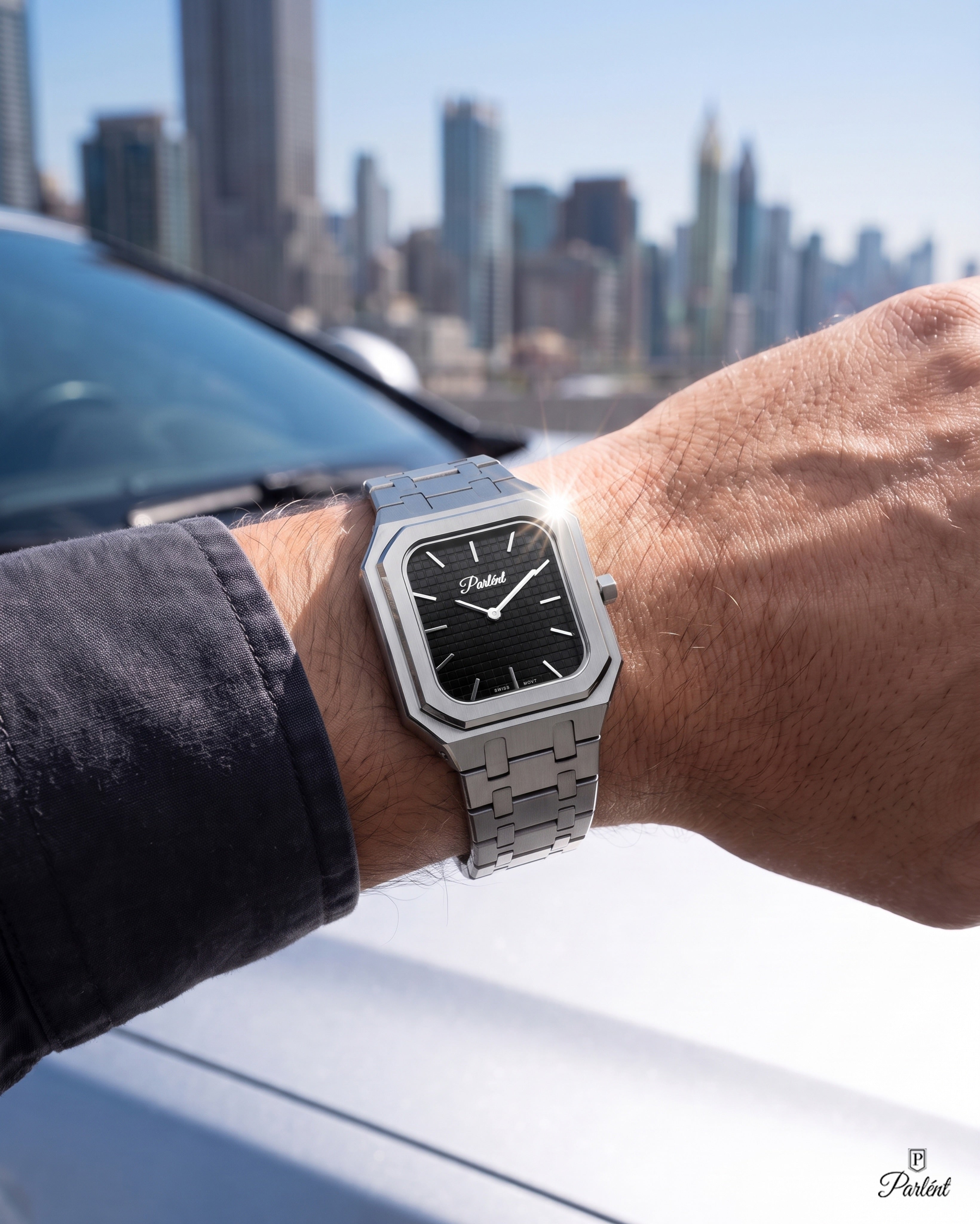 Parlent Cortez Prime - Jam Tangan Pria 40mm, Swiss Ronda 762 Quartz Movement, Waterproof 5ATM (50M), Stainless Steel
