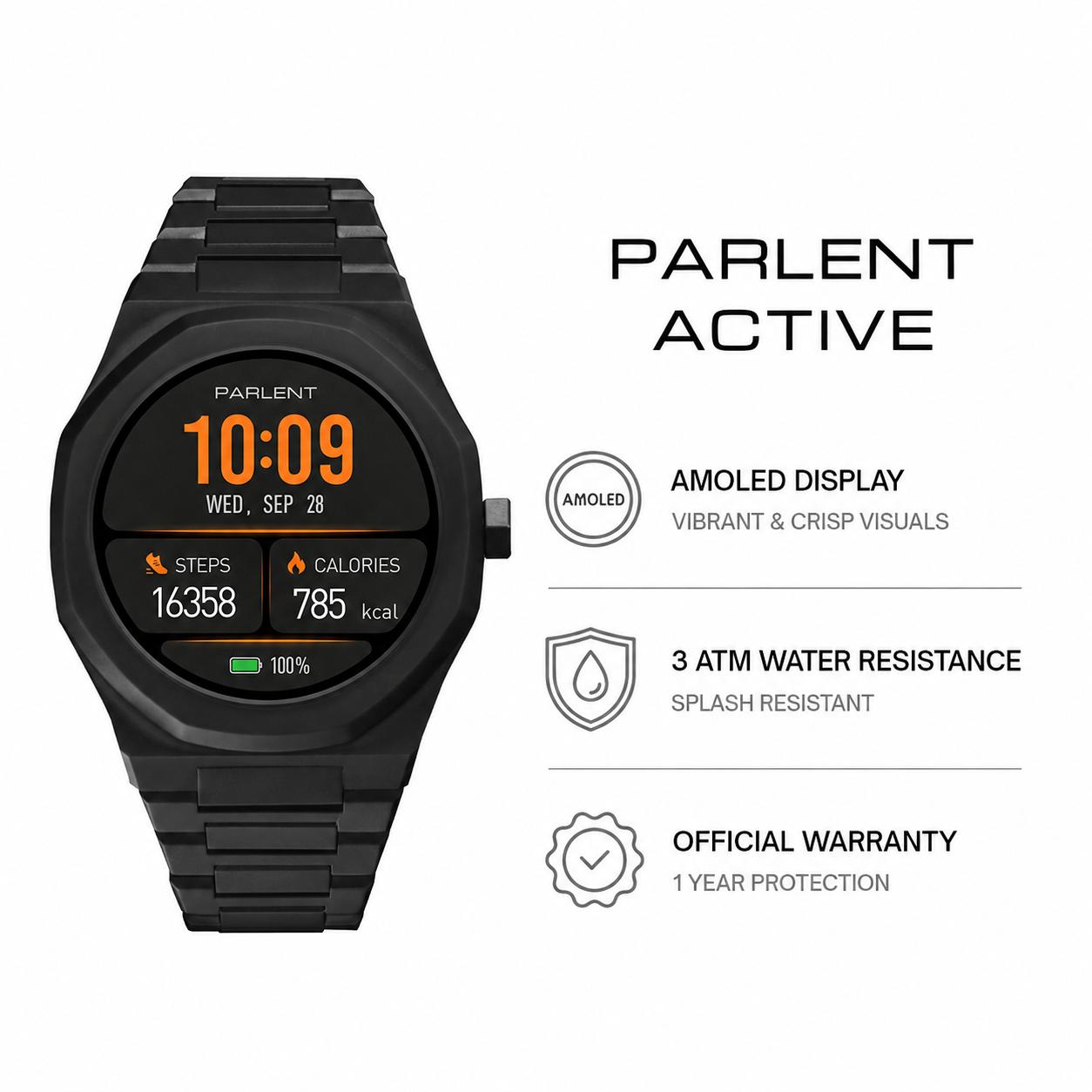 Parlent Palladium Active 2.0 - Smartwatch Pria 40mm, Waterproof 3ATM (30M), Stainless Steel